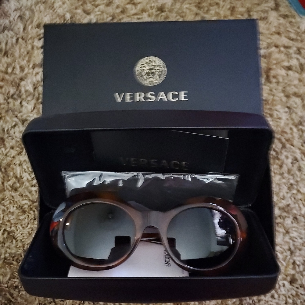 Versace Oval Sunglasses VE4329 5214/87 Havana Frame Gray Gradient Lens New w/tag